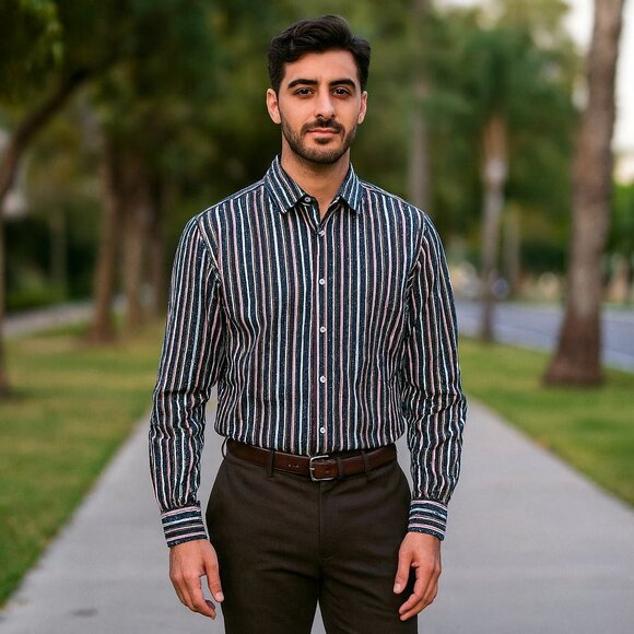 Ralph Lauren Chaps Men L VTG Denim Red/White/Blue Stripe Button Up USA Made Y2K - Picture 1 of 8